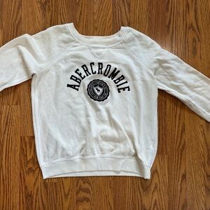Abercrombie & Fitch White Crewneck Sweatshirt with Black Arch Logo